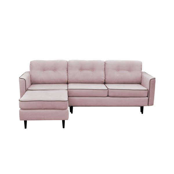 Růžová rozkládací pohovka s černými nohami Mazzini Sofas Dragonfly, levý roh
