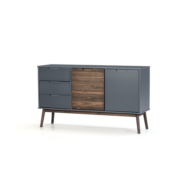 Antracitová/tmavě hnědá nízká komoda z borovicového dřeva 140x80 cm Nussa – Marckeric-image-2