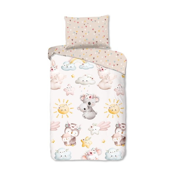 Hnědé/béžové bavlněné dětské povlečení na jednolůžko 140x200 cm Hugs – Good Morning