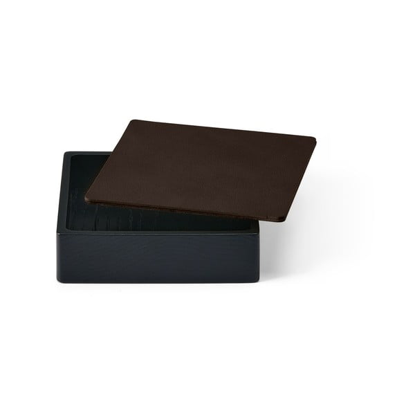 Černý/hnědý dřevěný/z eko kůže úložný box s víkem/dekorativní 11x11x3,5 cm Square Nupo – LIND DNA-image-1