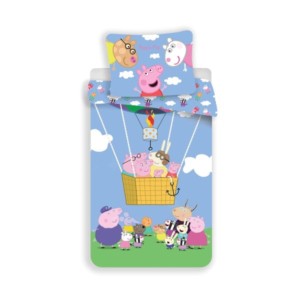 Světle modré dětské bavlněné povlečení Jerry Fabrics Peppa Pig, 140 x 200 cm