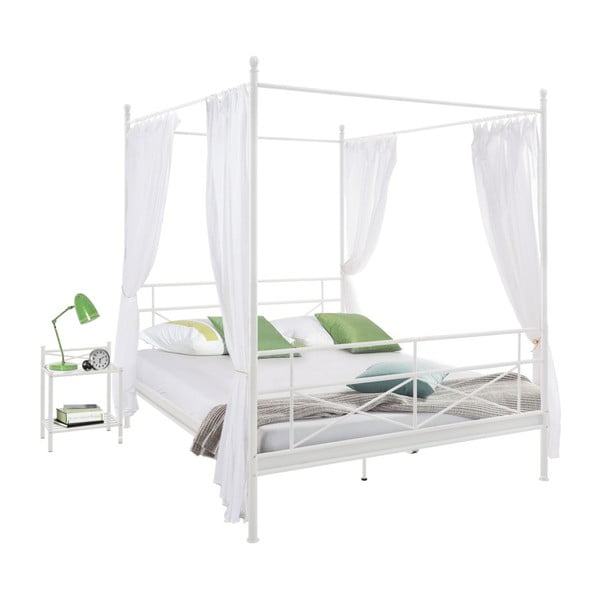 Bílá kovová postel Støraa Tanja Canopy, 140 x 200 cm