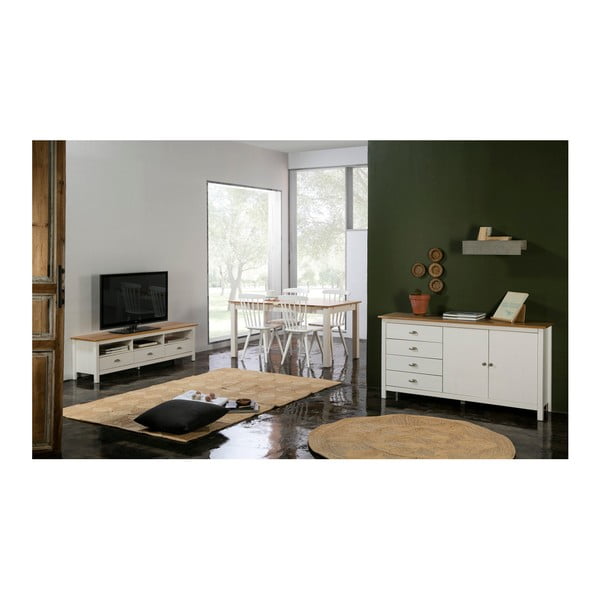 Bílá komoda z masivního borovicového dřeva se 4 zásuvkami Marckeric Jade, délka 150 cm-image-1