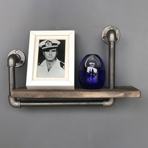 Dřevěná nástěnná police s kovovým potrubím Boruraf Angela-image-4