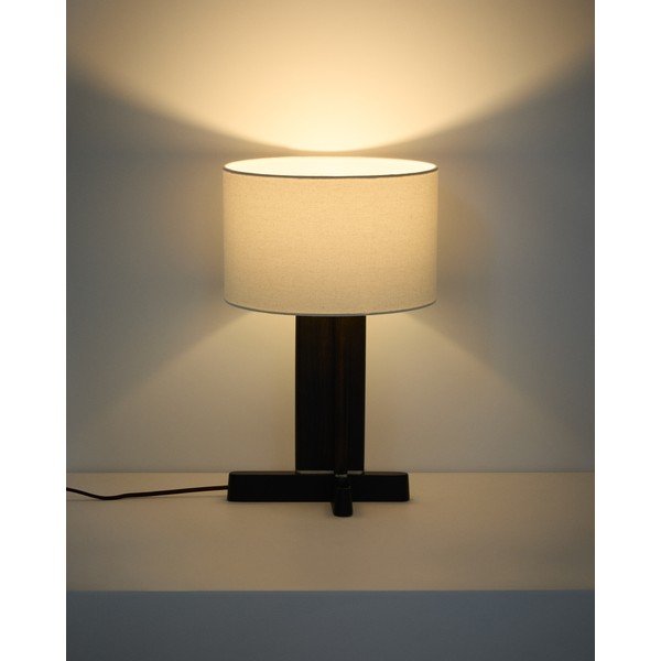 Bílá/tmavě hnědá stolní lampa z kaučukového dřeva s textilním stínidlem (výška 48 cm) Niani – Kave Home-image-1