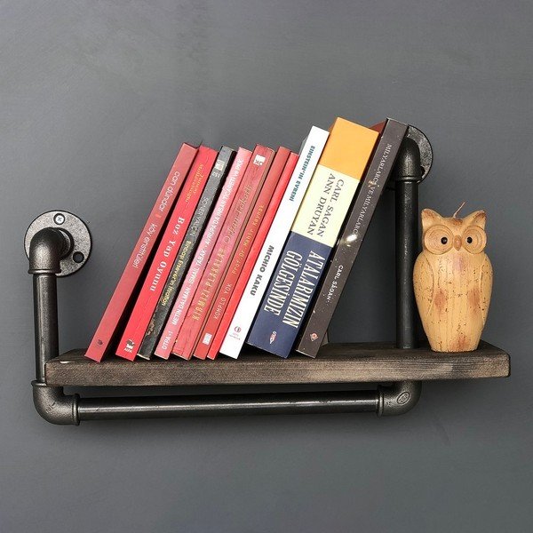 Dřevěná nástěnná police s kovovým potrubím Boruraf Angela-image-3