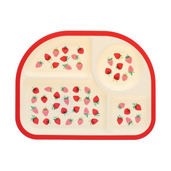 Červený/béžový plastový dětský talíř 21x27 cm Little Strawberry – Rex London