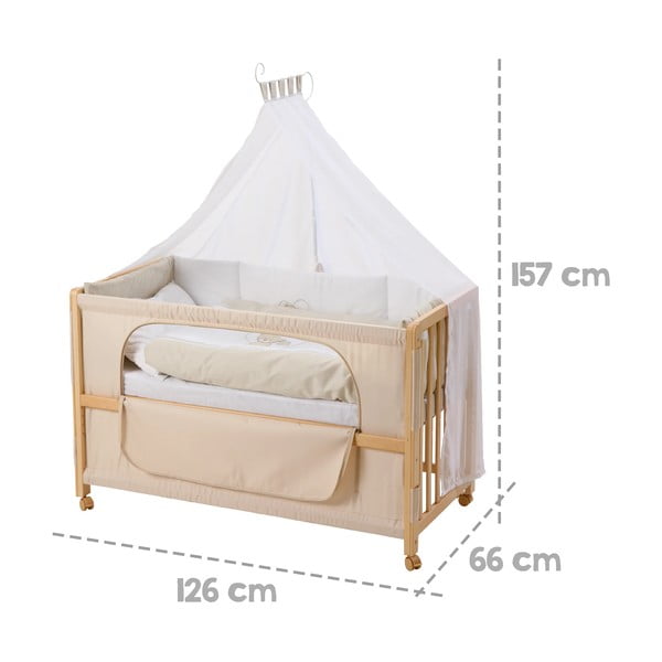 Postýlka na kolečkách s nebesy v přírodní barvě 60x120 cm Liebhabär – Roba-image-2