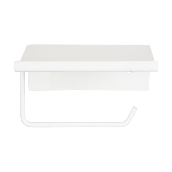 Bílý samodržící kovový držák na toaletní papír s poličkou Desulo – Wenko-image-2