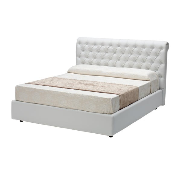 Bílá dvoulůžková postel s úložným prostorem a potahem z koženky 13Casa Shamir, 160 x 190 cm