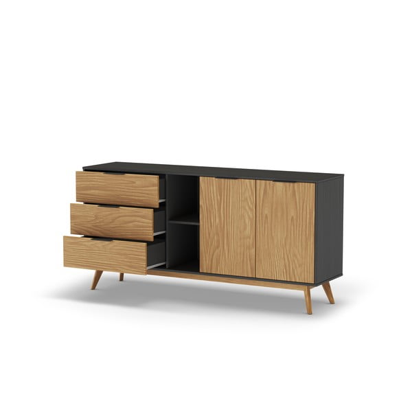 Černá/přírodní nízká komoda z borovicového dřeva 165x80 cm Lavis – Marckeric-image-2
