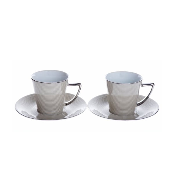 Porcelánové šálky na cappuccino s podšálky Béžová, 2 ks