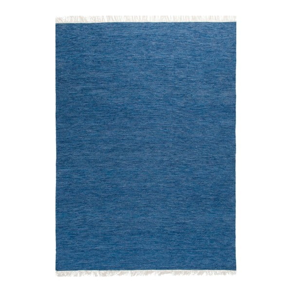 Modrý ručně tkaný vlněný koberec Linie Design Solid, 140 x 200 cm
