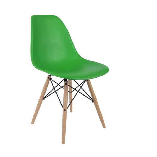 Zelená židle D2, dřevěné nohy