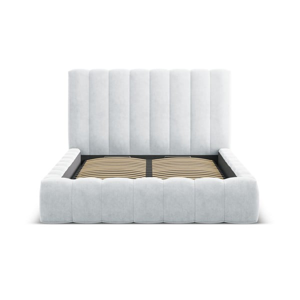 Světle šedá čalouněná dvoulůžková postel s úložným prostorem a roštem 160x200 cm Kelp – Micadoni Home-image-3