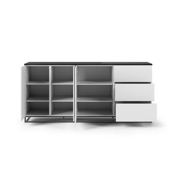 Bílá komoda s deskou z černého mramoru s 3 šuplíky a 3 dvířkami a černýma nohama TemaHome Join-image-3