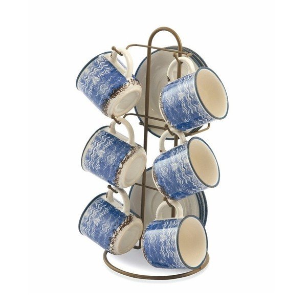Set 6 hrnečků s podšálkem a stojanem Villa d'Este Azul, 90 ml