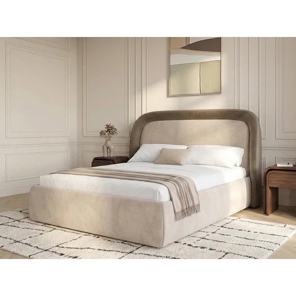 Taupe čalouněná dvoulůžková postel s úložným prostorem s roštem 160x200 cm Sam – Bobochic Paris-image-4