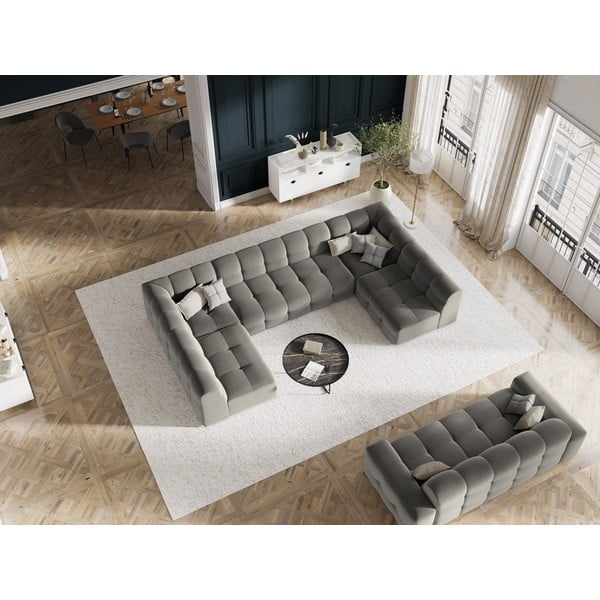 Šedá sametová rohová pohovka (do "U") Kendal – Micadoni Home-image-1