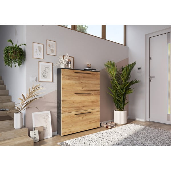 Tmavě šedý výklopný botník v dekoru dubu Wildomar - Germania-image-1