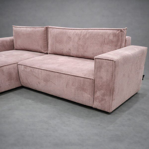 Světle růžová manšestrová rozkládací/s úložným prostorem rohová pohovka Nihad - II. jakost – Bobochic Paris-image-2