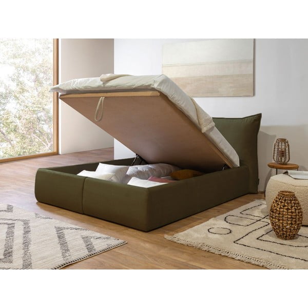 Tmavě zelená čalouněná dvoulůžková postel s úložným prostorem s roštem 160x200 cm Jade – Bobochic Paris-image-4