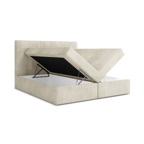 Krémová boxspring postel s úložným prostorem 180x200 cm Palta – Makamii-image-1