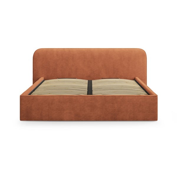 Čalouněná dvoulůžková postel s úložným prostorem s roštem 160x200 cm v cihlové barvě Elizabeth – Micadoni -image-4