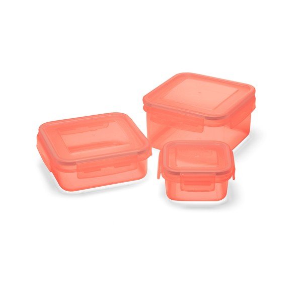 Sada 3 dóz s víkem na jídlo Addis Clip And Close Square Coral