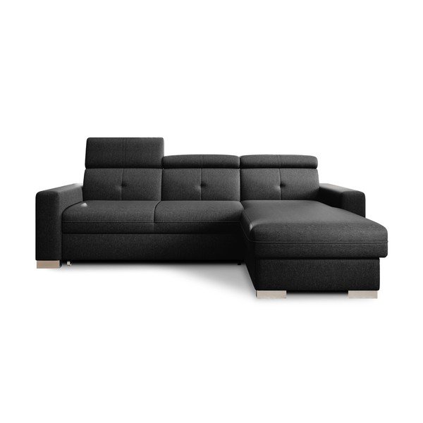 Černá rozkládací/s úložným prostorem rohová pohovka (pravý roh/s lenoškou) Fresia – ELTAP