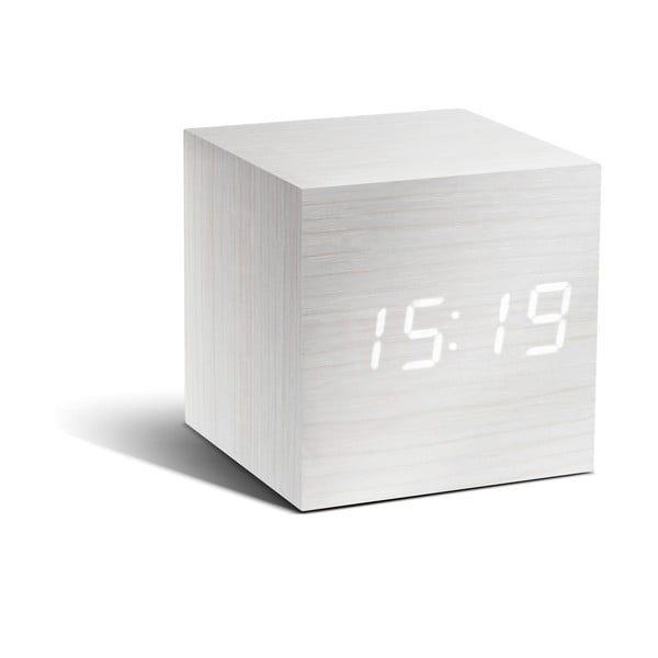 Bílý budík s bílým LED displejem Gingko Cube Click Clock