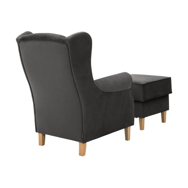 Antracitové sametové křeslo ušák s podnožkou Max Winzer Lorris-image-3