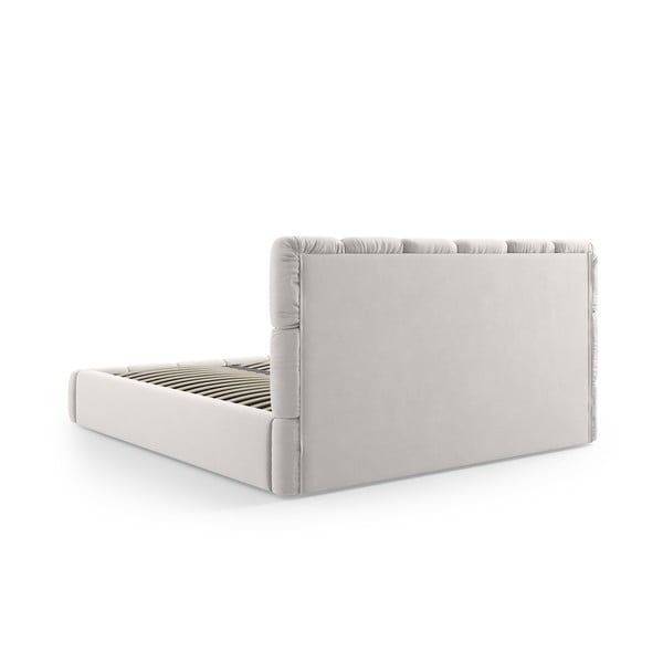 Světle šedá sametová čalouněná dvoulůžková postel s úložným prostorem s roštem 200x200 cm Bellis – Micadoni -image-4