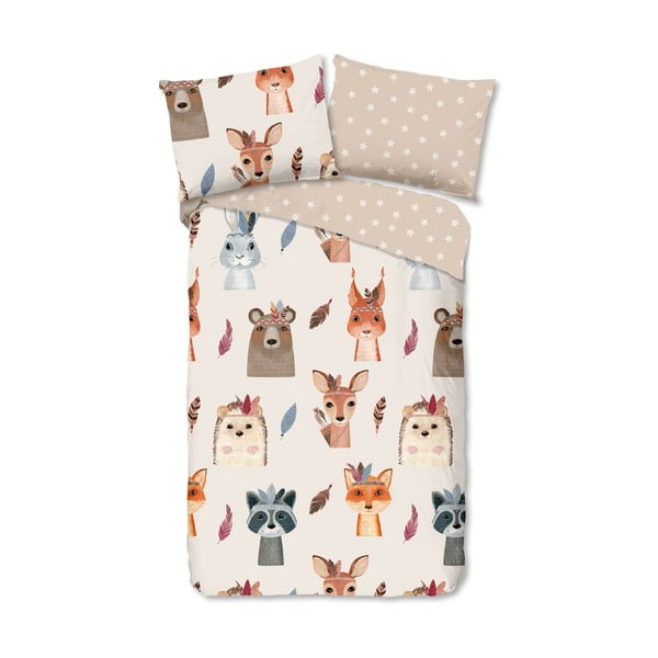 Hnědé/béžové bavlněné dětské povlečení na jednolůžko 140x200 cm Rave – Good Morning