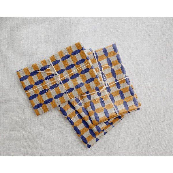 Sada 4 látkových ubrousků s příměsí lnu Really Nice Things Orange Geometric, 43 x 43 cm-image-2