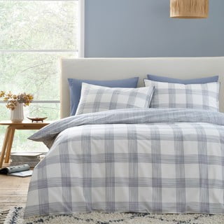 Bílo-modré bavlněné povlečení na dvoulůžko 200x200 cm Marlow Check – Bianca