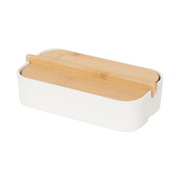 Bílý úložný box s bambusovým víkem Compactor Ecologic, 15,4 x 8,3 cm