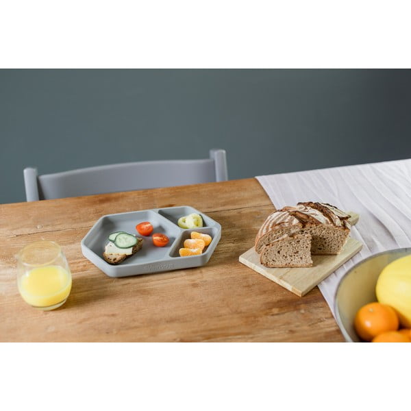 Šedý silikonový dětský talíř 16x25 cm – Kindsgut-image-4