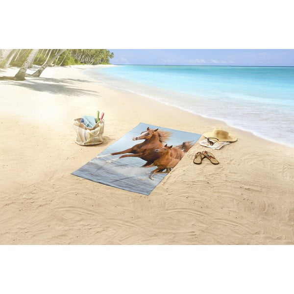 Modrá/hnědá dětská sametová plážová osuška 75x150 cm Free – Good Morning-image-1