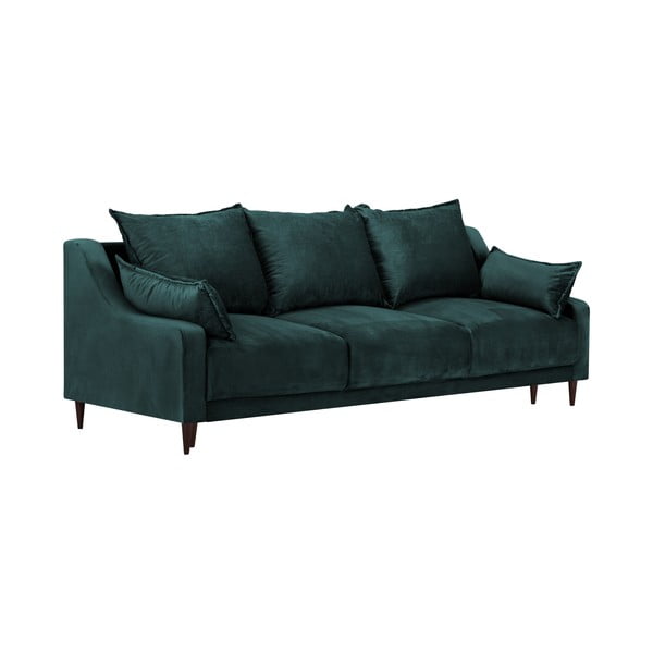 Modrozelená sametová rozkládací pohovka s úložným prostorem Mazzini Sofas Freesia, 215 cm-image-2