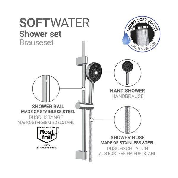 Sprchový set z nerezové oceli ve stříbrné barvě s ruční sprchou/s posuvným držákem 70 cm Softwater – Wenko-image-4