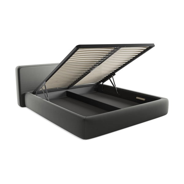 Šedá čalouněná dvoulůžková postel s úložným prostorem s roštem 180x200 cm Kiana – Makamii-image-3