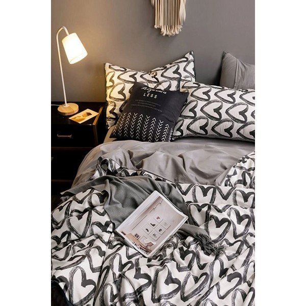 Bílo-šedé bavlněné povlečení na jednolůžko/prodloužené s prostěradlem 160x220 cm – Mila Home-image-3