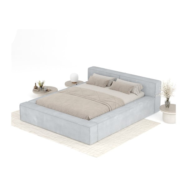 Světle šedá čalouněná dvoulůžková postel s úložným prostorem s roštem 200x200 cm Voliera – Maison de Rêve-image-3
