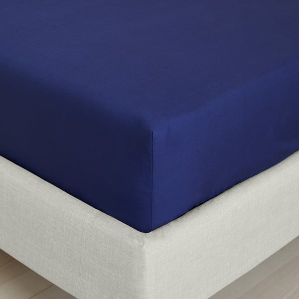 Tmavě modré napínací prostěradlo z bavlněného perkálu 90x190 cm Cotton Percale – Bianca-image-3
