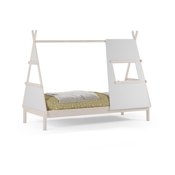 Krémová domečková dětská postel z borovicového dřeva s roštem 90x200 cm Enola – Marckeric-image-2