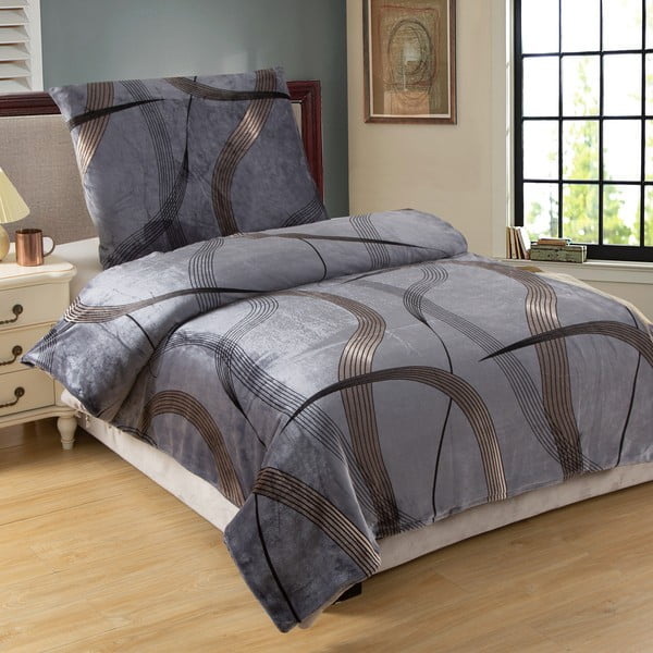 Šedé povlečení z mikroplyše 200x140 cm Gold Ribbon - My House