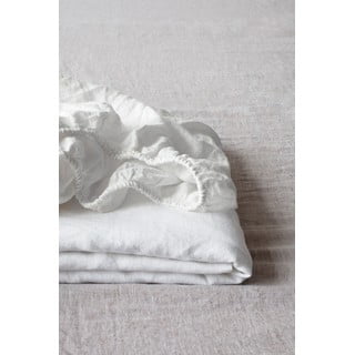 Bílé lněné elastické prostěradlo Linen Tales, 90 x 200 cm