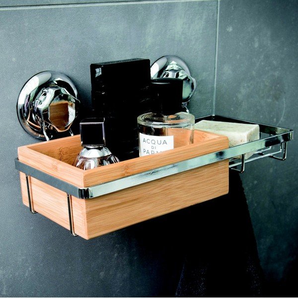 Bambusový nástěnný košík s miskou na mýdlo Compactor Spa-image-2