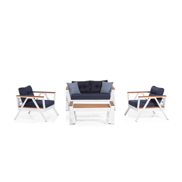 Bílo-modrý zahradní lounge set pro 4 Atlas – Floriane Garden